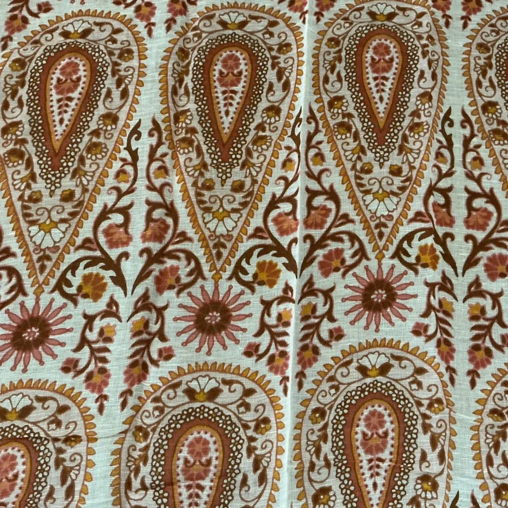 Spartina 449 Scarf Womens White Brown Paisley Tassel Trim Square Lightweight